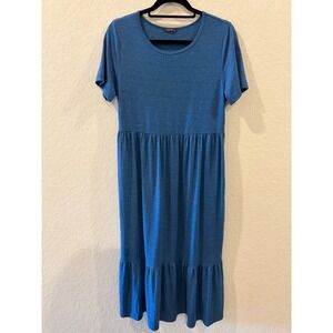 Gracyoga Blue Heathered Tiered Empire Waist Midi Dress Short Sleeve Medium